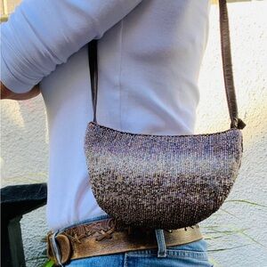 Beautiful Beaded Pouch Made in India, Leather Strap